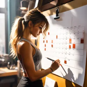 Athletic girl marking a date on a calendar