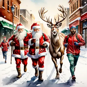 Santa and a reindeer running