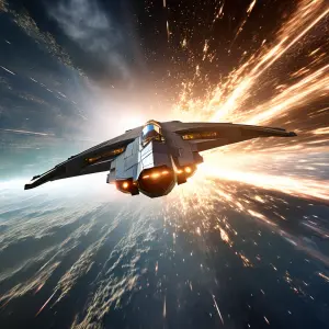 A starship accelerating into warp speed