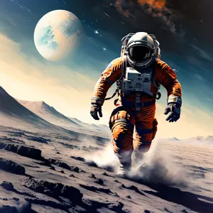 An astronaut running on the moon