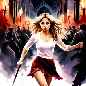 Buffy the Vampire Slayer running into the mouth of hell
